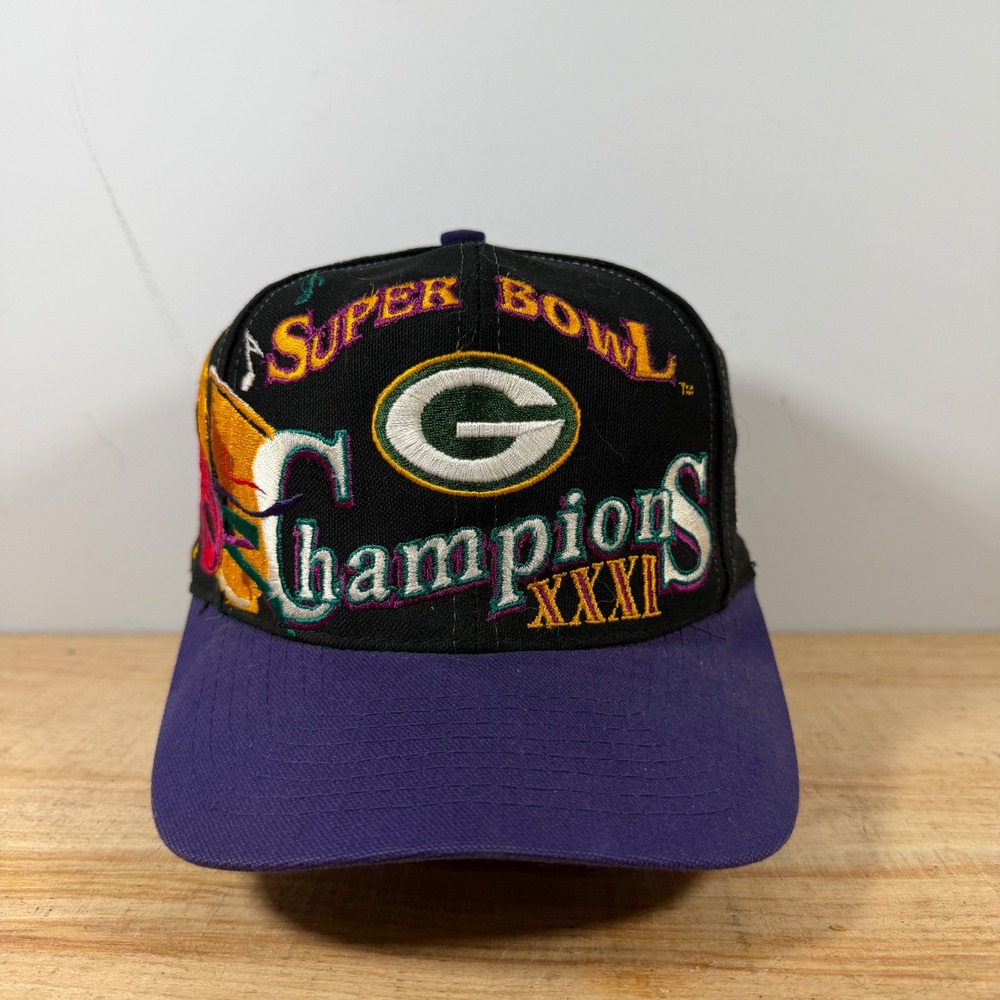 Green Bay Packers Hat OSFA Black Vintage 90s Super Bowl XXXI Champions